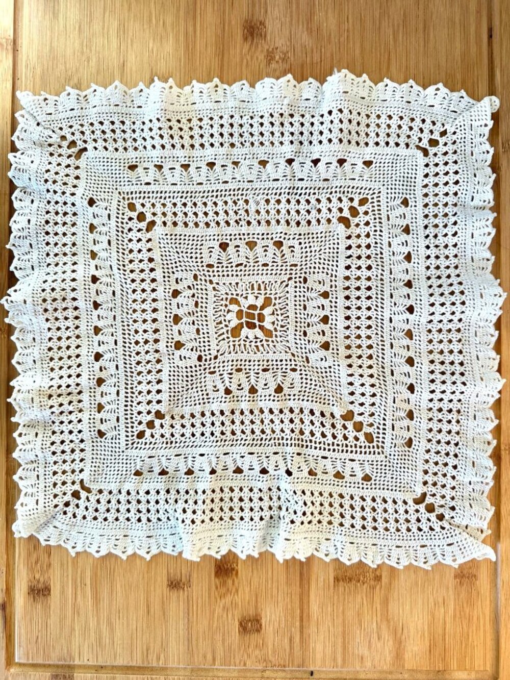 Vintage Mid Century Crochet Cotton Square 16 by 17